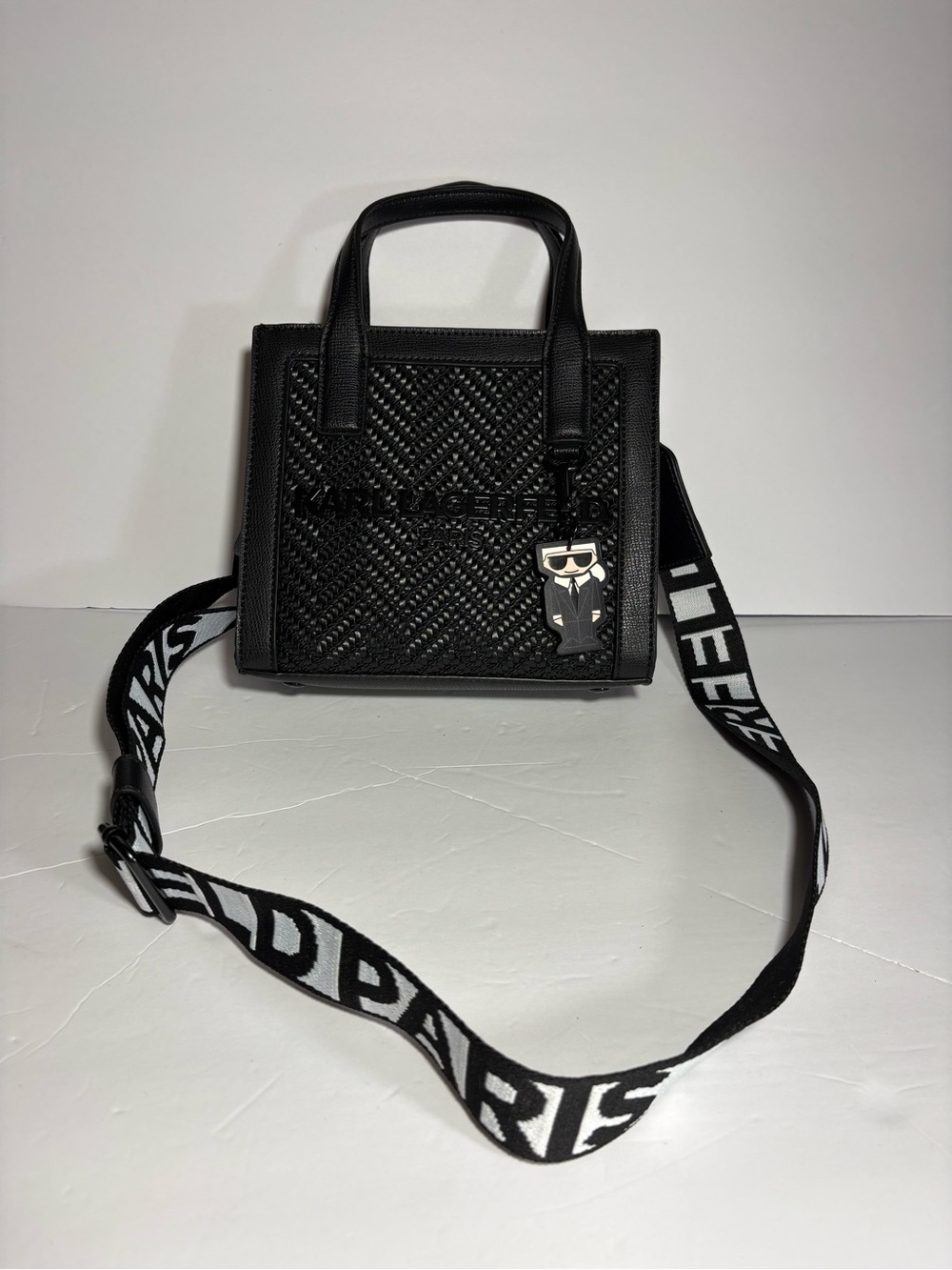 Karl Lagerfeld Paris Black Woven Mini Tote Crossbody Bag – NWOT- NEVER USED